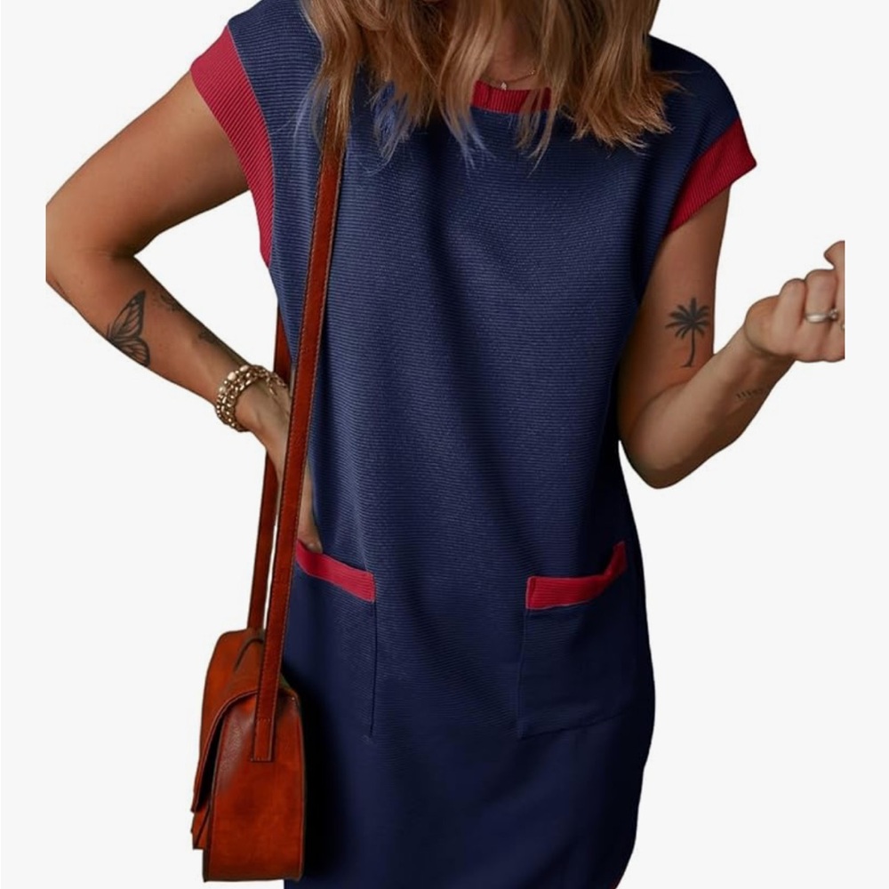 Navy and Red Short Sleeve Dress